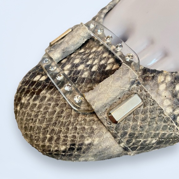 Stuart Weitzman Lucid Snakeskin Ballet Flats Pewter Gilt Python SZ 8.5 $315 - Picture 8 of 12
